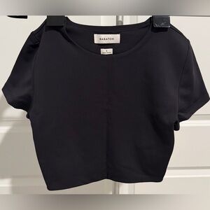 Babaton Black Short Sleeve Cropped Crewneck Top